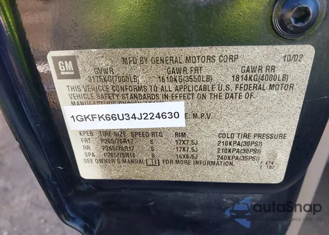 2004 GMC Yukon Xl 1500 Denali из США, поврежденный, VIN 1GKFK66U34J224630